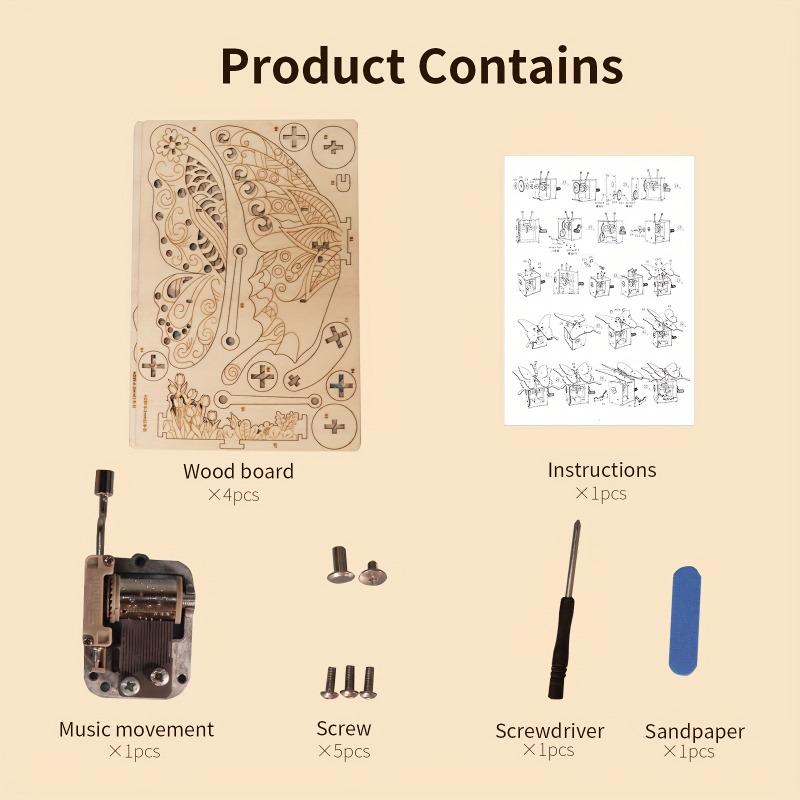 3D Wooden Puzzle Butterfly Music Box Model Toy