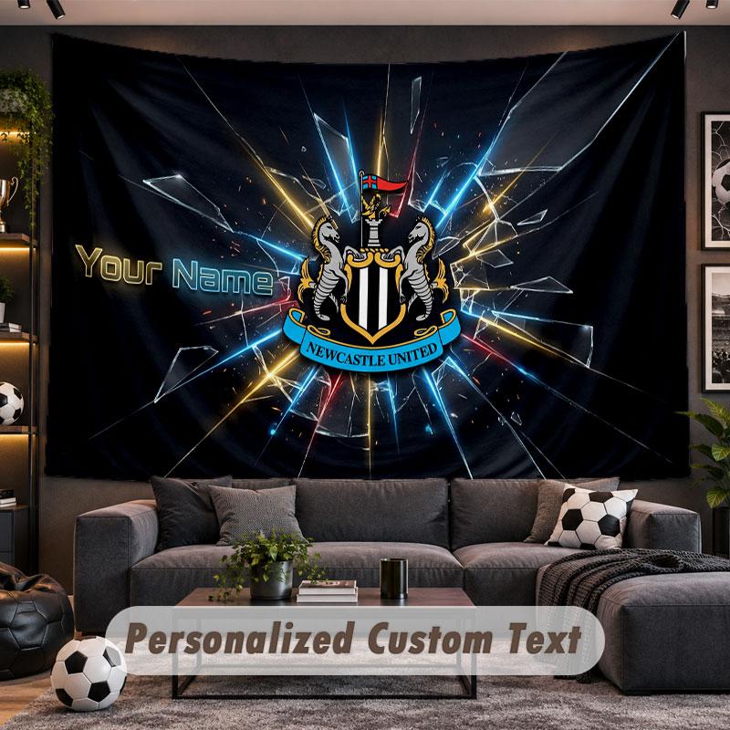 Wall Hanging Tapestry Custom NameNewcastle United FC Pattern Personalized Printed Fabric Wall Decor