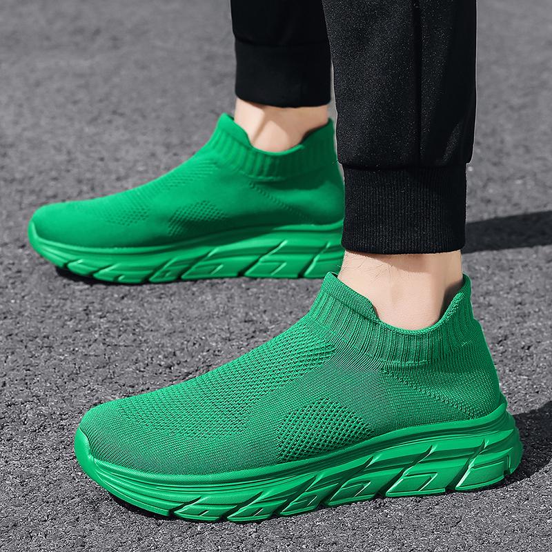 Green Cheap Knitted Man Sneakers Couple Size 35-46 Lightweight Men's Casual Sneakers Slip-on Comfortable Running Shoes For Men