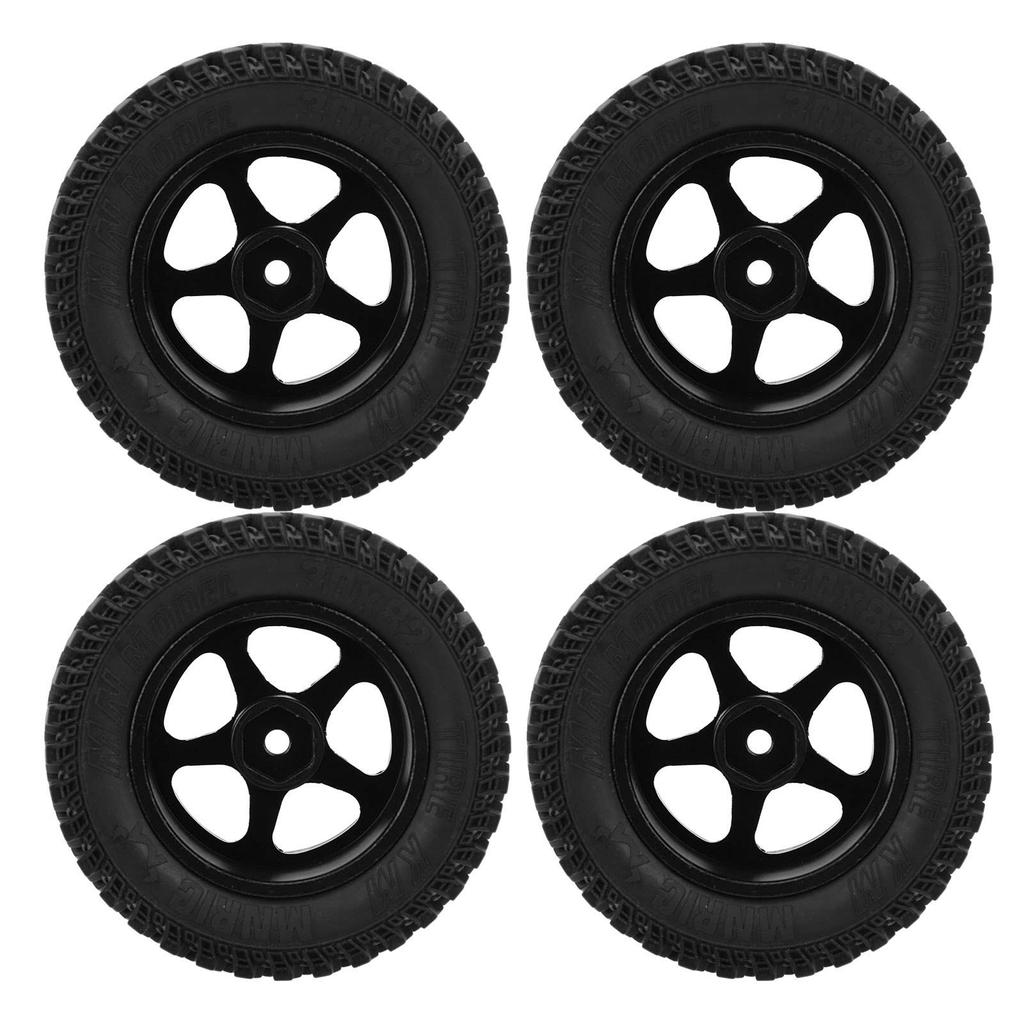 Set aus 4 schwarzen Aluminium-Radnaben mit Gummireifen für 1:12 MN86 Auto Rote RC-Autoteile, Ersatzräder