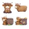 Highland Cow Planter Cute Cartoon Cattle Resin Plant Pot Rustic Animal Flower Pot with Drainage Hole for Outdoor Indoor Backyard Balcony Home Desk