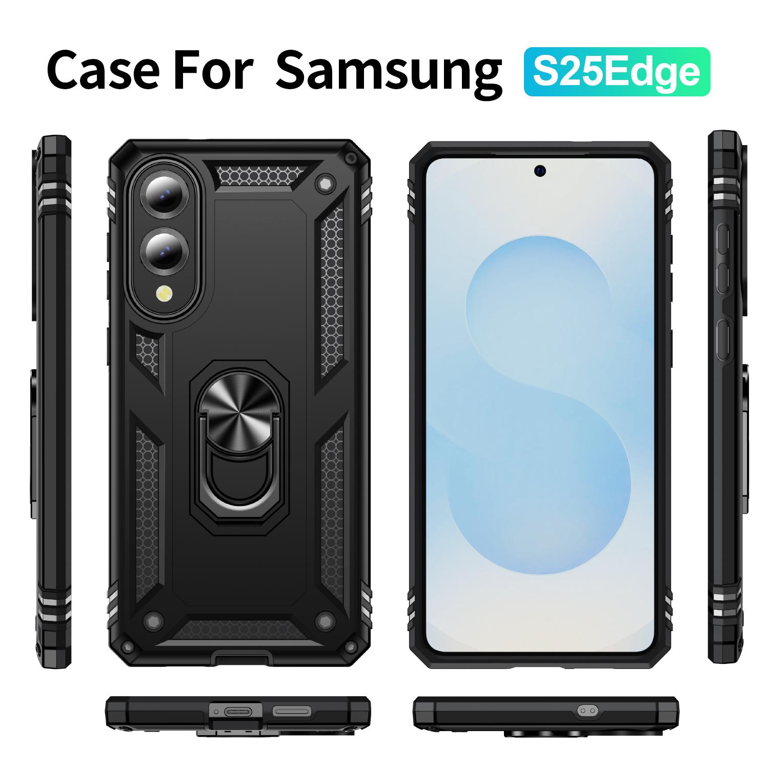 

For Samsung Galaxy S25 Edge Case PC+TPU Phone Cover with Kickstand Black