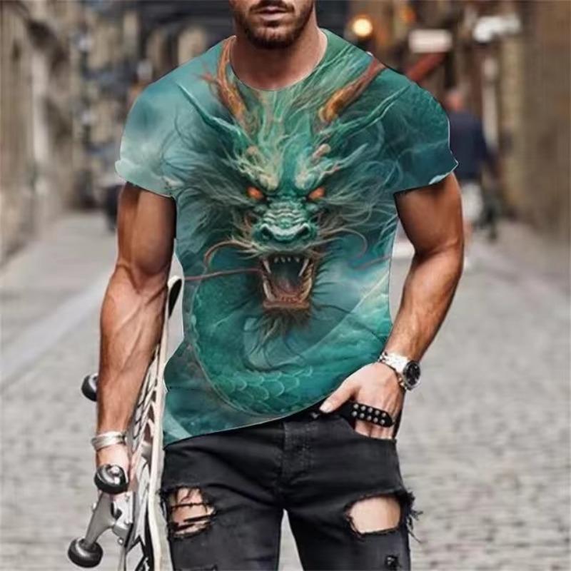 Dragon Totem 3d Printed Summer Men's T-Shirt Short Sleeve Fashion Street Casual Creative Personality Tough Guy Style Clothing