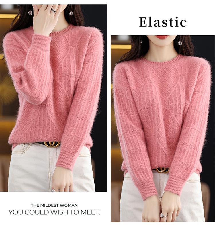 2024 Autumn Winter Women’s Short Mink Velvet Round Neck Pullover - Thick Solid Color Knit Wool Sweater