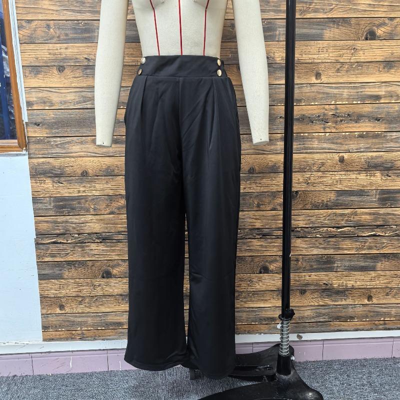 Spring and Summer Women's Pant Plus Size Loose High Waist Button New Wide Leg Straight Casual Pants