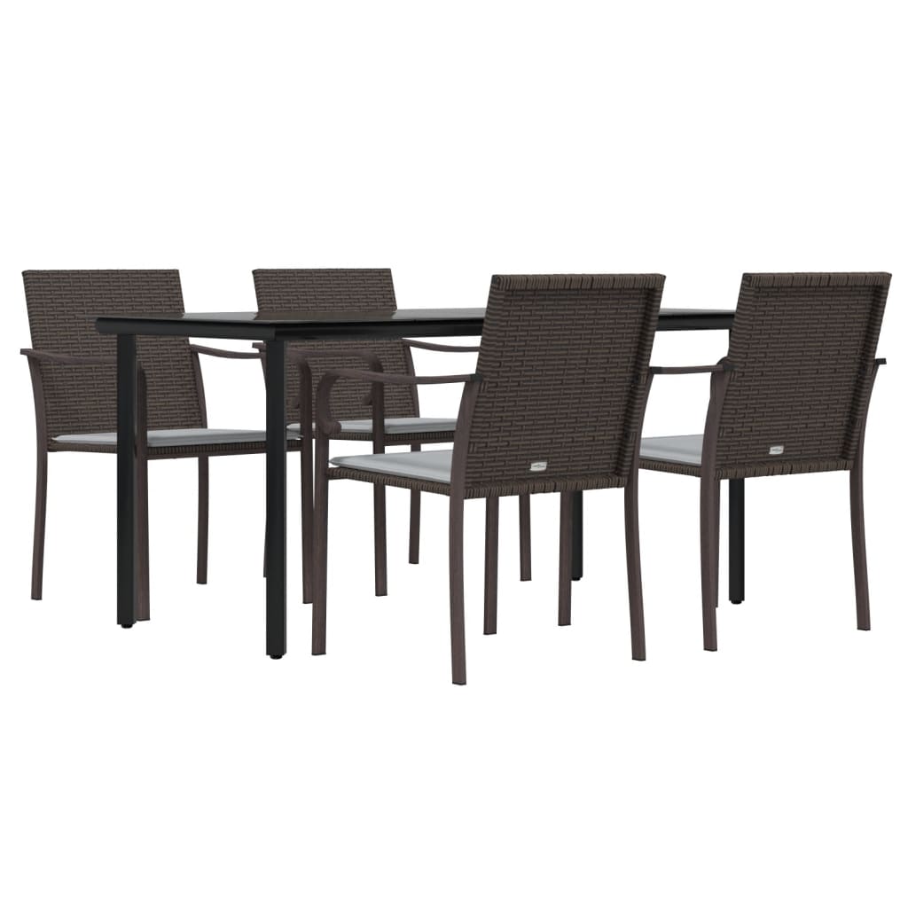 vidaXL 5 Pcs. Garden Dining Set with Cushions Poly Rattan and Steel