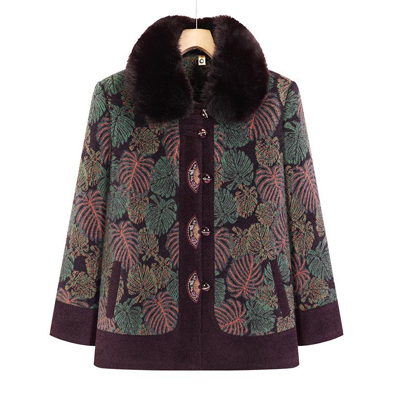 

Elegant Fleece-Lined Wool Coat for Middle-Aged & Elderly Women - Cozy, Thickened Winter Jacket for Moms 3XL (120-135 jin recommended) фиолетовый