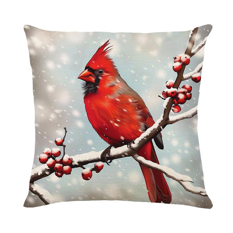 Jule Snømann Putetrekk Vinterfuglserien Lin Trykt Sofaputetrekk Soveromspute