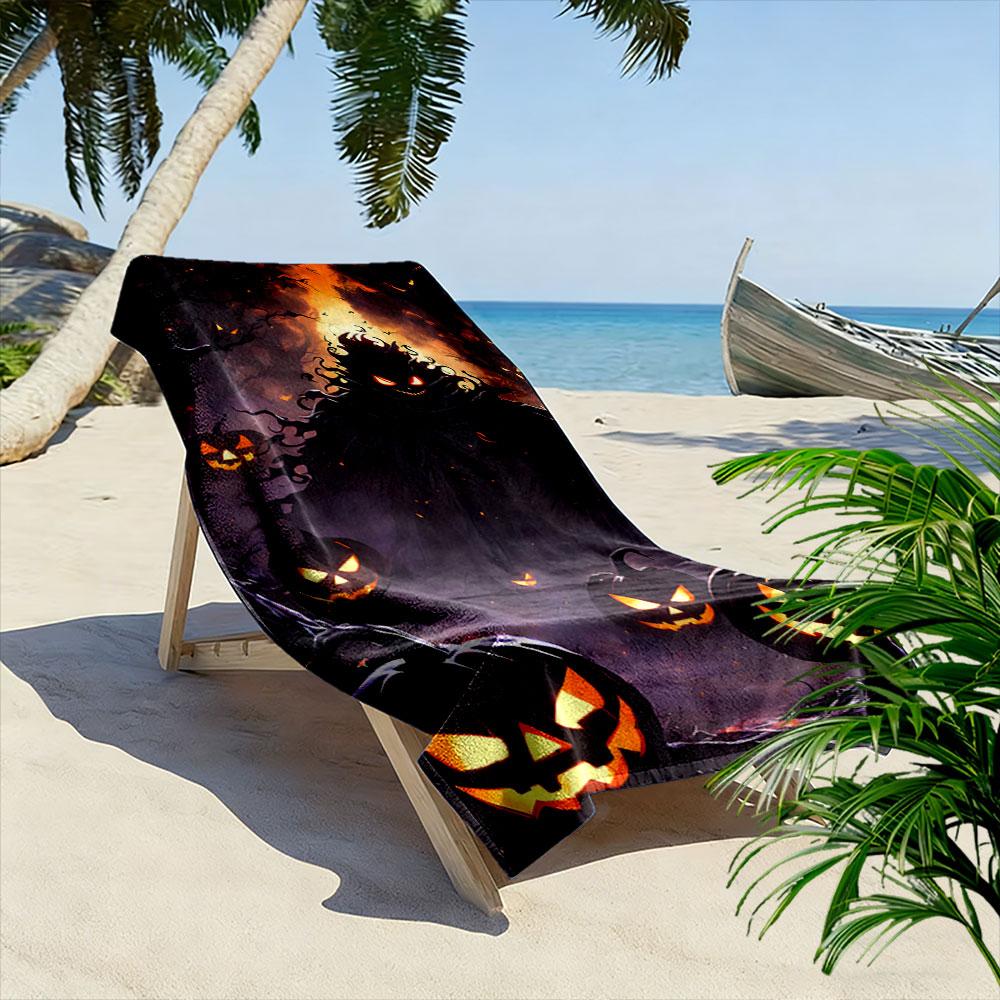 Glowing pumpkins whispering mystery Print beach towel, quick drying, suitable for travel, outdoor sports, jogging, the beach and swimming, gift