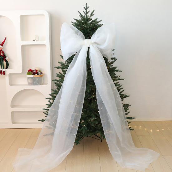 Christmas Tree Topper Bow Extra Large Mesh Bow with Long Streamers for Holiday Wedding Birthday Party Wall Decoration