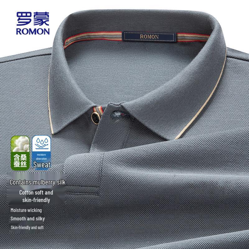 ROMON Men s Solid Polo Business Casual Long Sleeve T-Shirt 175