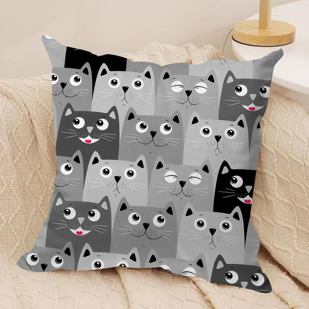 Cute Cat cartoon Kawaii Cushion Cover Silky Short Plush Invisible Zipper Dustproof Sofa Pillow Case for Home Decor