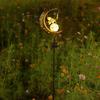 Fairy Moon Solar Garden Stake Light, Waterproof Half Moon LED Pathway Decor, Crackle Glass Ball LED Light, Metal Crescent Lamp for Outside Yard Patio