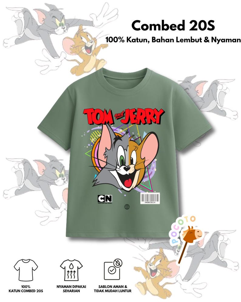Tom and Jerry, Retro Cartoon Graphic Tee, 100% Combed Cotton 160