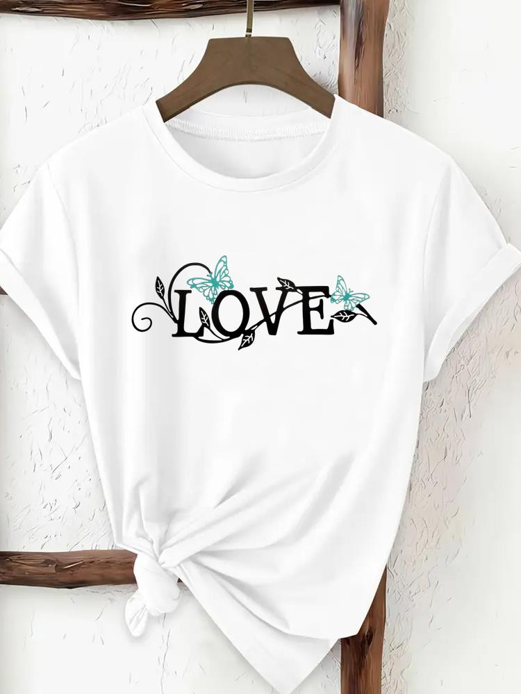 

(Asian Size) love letter style Tee Top Woman Print Women Clothing Short Sleeve T Shirt Fashion Female Graphic T-shirts S
