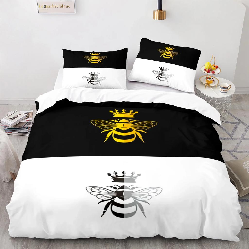 Honigbiene Schwarz Weiß Bettwäsche Set Einzelbett Twin Doppelbett Queen King Cal King Größe Bettwäsche Set