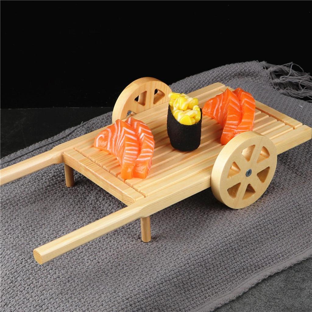 Sushi Display Cart Holder Wood Food Serving Snack Plate Tray