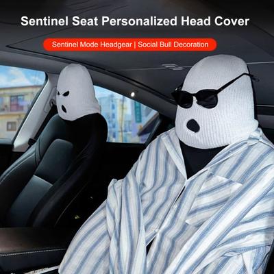 Coprisedile per auto parodia Cappello per testa di seggiolino automatico Divertente copricapo lavorato a maglia per persona a 3 fori Accessori per avvertimento antifurto per auto