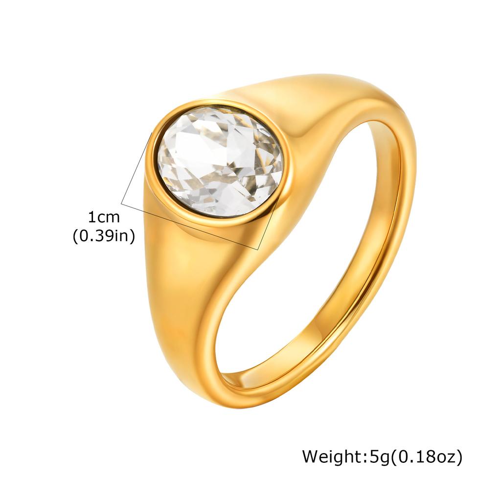 Vnox Minimalist Round Zircon Inlaid Rings For Women Men Stainless Steel Gold Color Elliptical Stone Ring Jewelry Never Lose