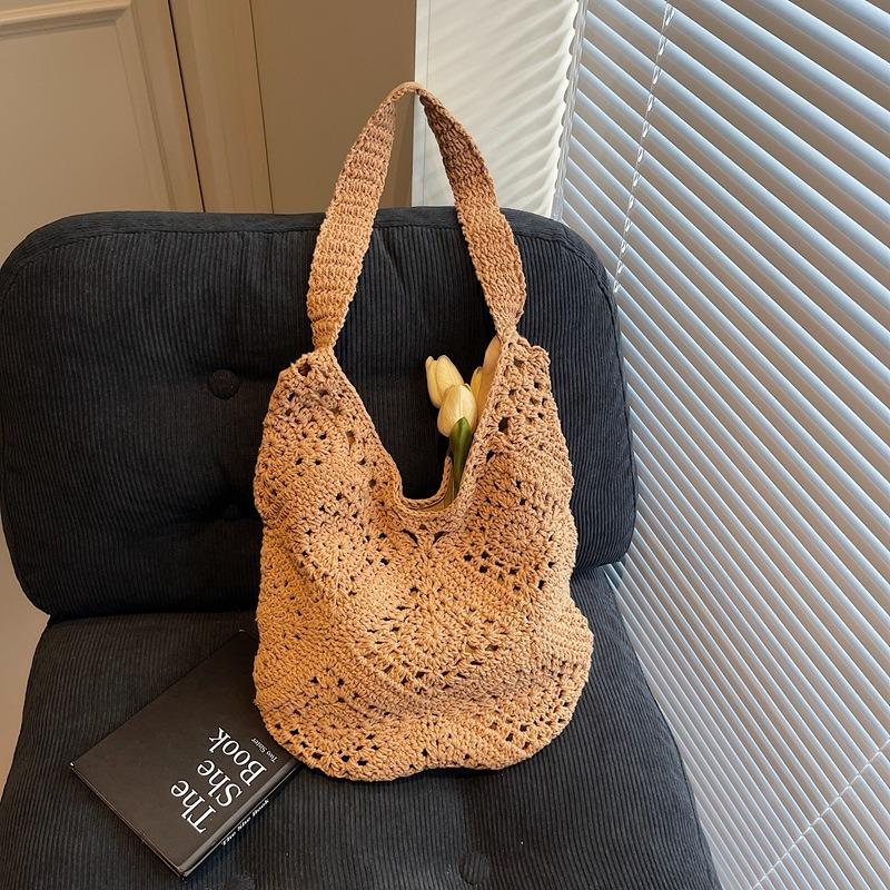 Large capacity woven bag women's summer new shoulder bag commuter bucket bag seaside vacation beach bag