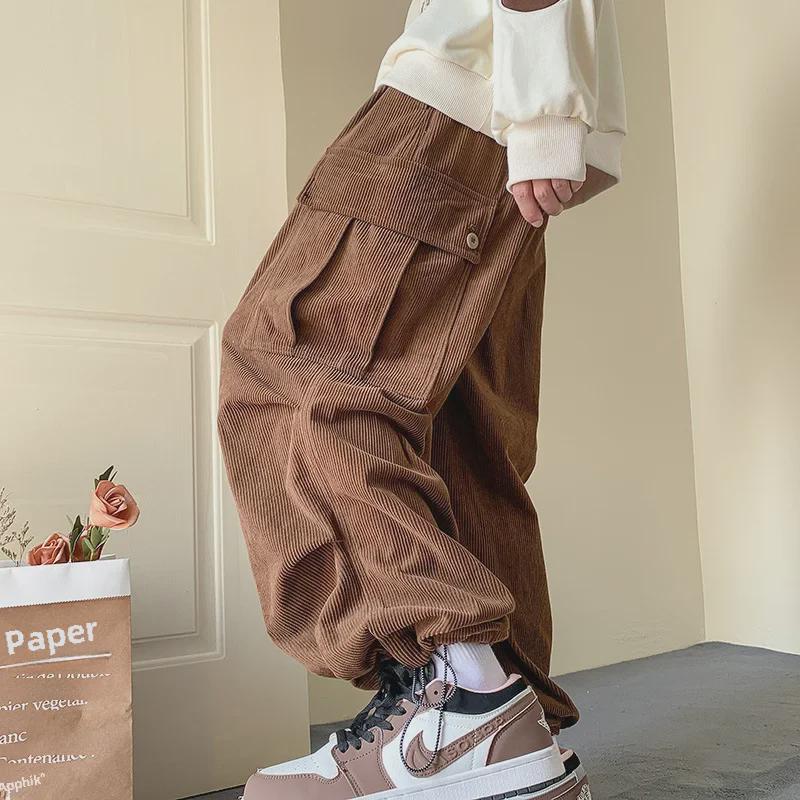Salopette retrò da uomo in velluto a coste con coulisse e tasche grandi - Spessa e ampia per abbigliamento casual autunnale e invernale.