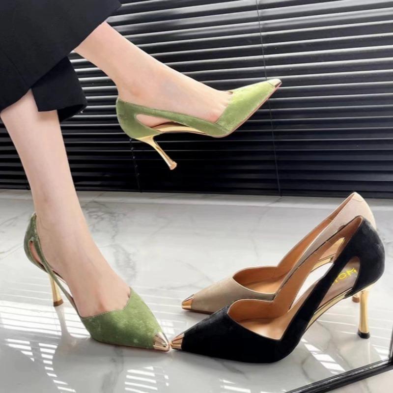 Women's Sandals Summe New High Heels Pointed Head Embroidered Thin Belt Bag Head Sandals Casual Fashion Temperament Heel Sandals