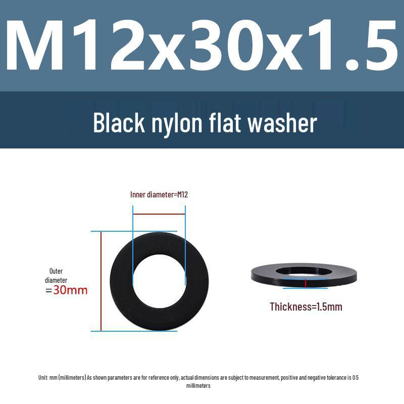 Yigu High-Temperature Insulated Black Nylon Flat Washer (M2, M3, M10, M16, M24)