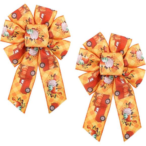 Fall Bows - Thanksgiving, Autumn Leaves, Buffalo Plaid & Burlap, White, Black, Orange - Front Door, Indoor/Outdoor Wall Decor - 10 Pack