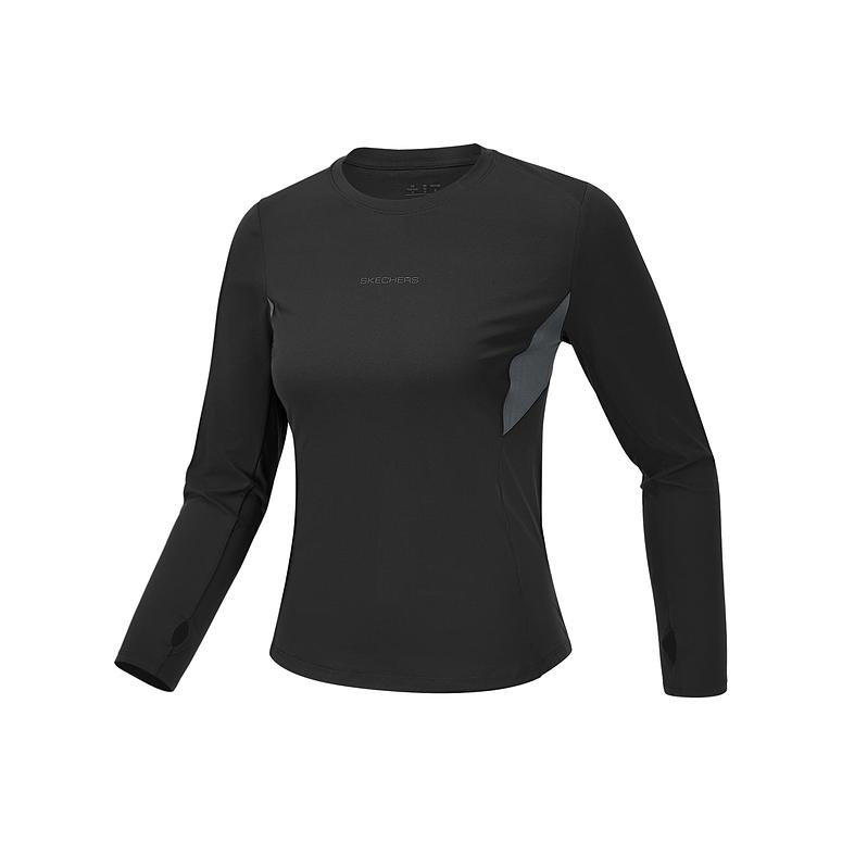 Skechers Solid Color Round Neck Slim Fit Knitted Long Sleeve T-Shirt Women tops P226W184-0018 S