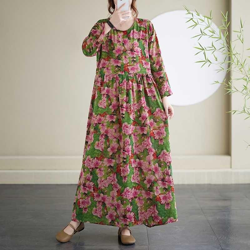 Vacation Style Round Neck Vintage Long Flesh Covering Dresses