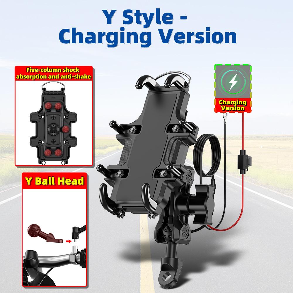 Motorcycle Bike Phone Holder w/ Shock Absorbe Handlebar M8 M10 Rearview Mount for 4.7-7.1 inch Shockproof Mobile Phone Stand