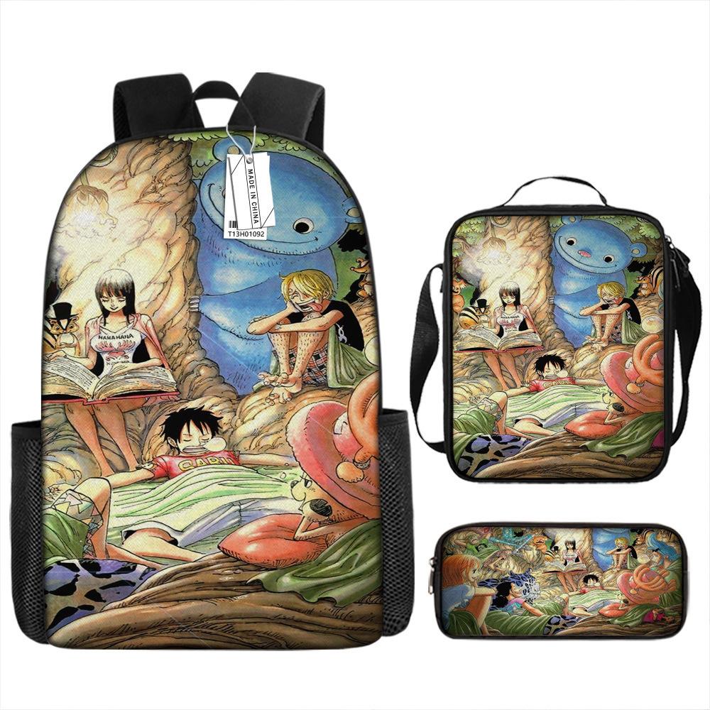 Peripheral ONE PIECE Student School Bag Cartoon School Bag Children's Backpack Three-piece Satchel