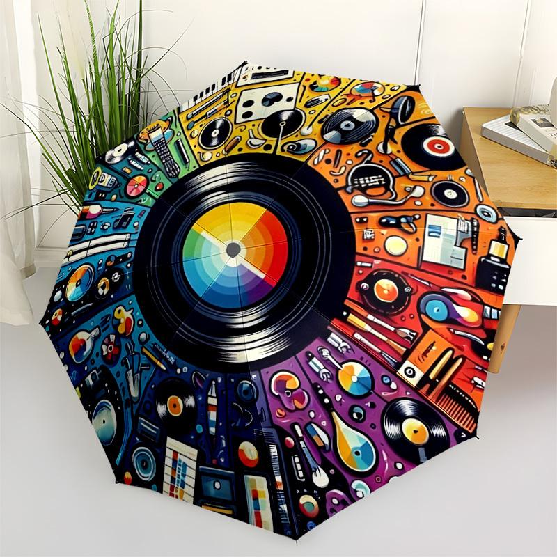 1pc Vinyl Record Folding Umbrella | Elegant Design, Fashionable Accessory, Durable Construction, Sturdy Ribs Yy251107116