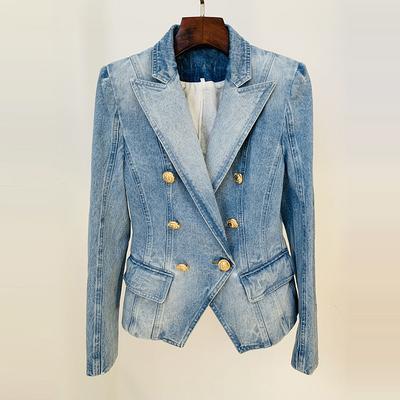 Women Double-breasted Buttons Slim Denim Blazers Spring Fashion Denim Jacket