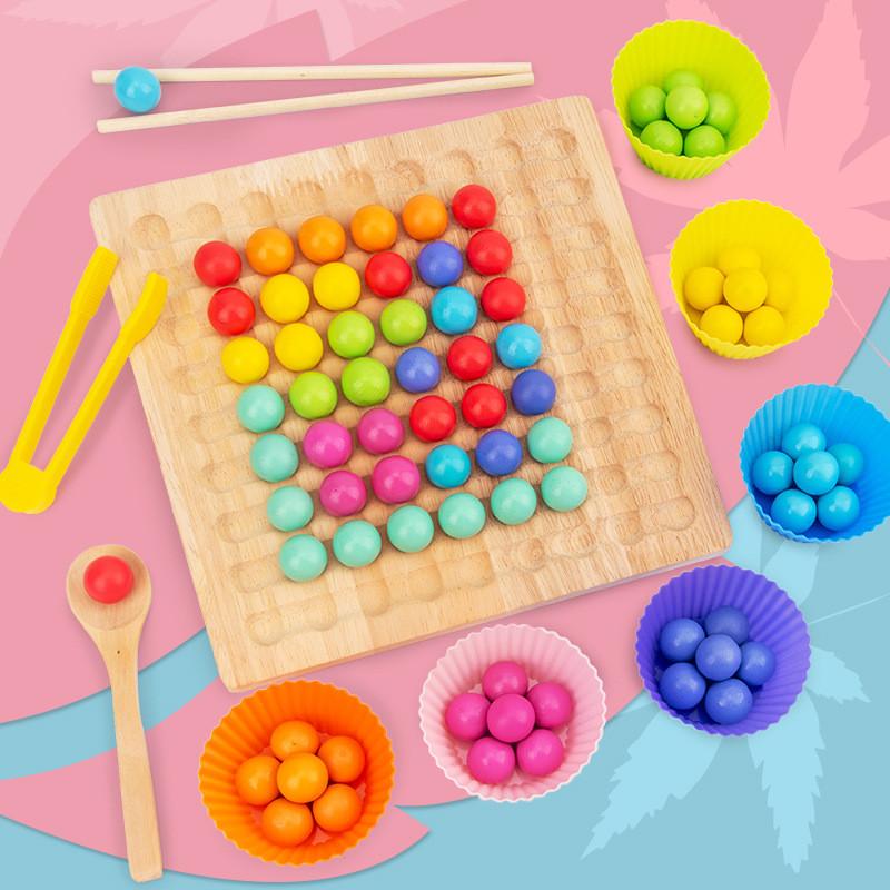 Wooden Rainbow Bead Sorting Puzzle For Kids Learning Fine Motor Skills Educational Toy