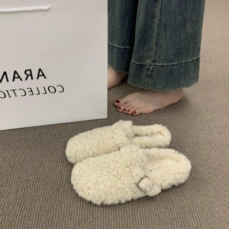 Fashion Fur Boston Clogs For Women Winter Fashion Cork Insole Warm Plush Slippers Shoes With Arch Support Cozy Home Furry Suede Mules