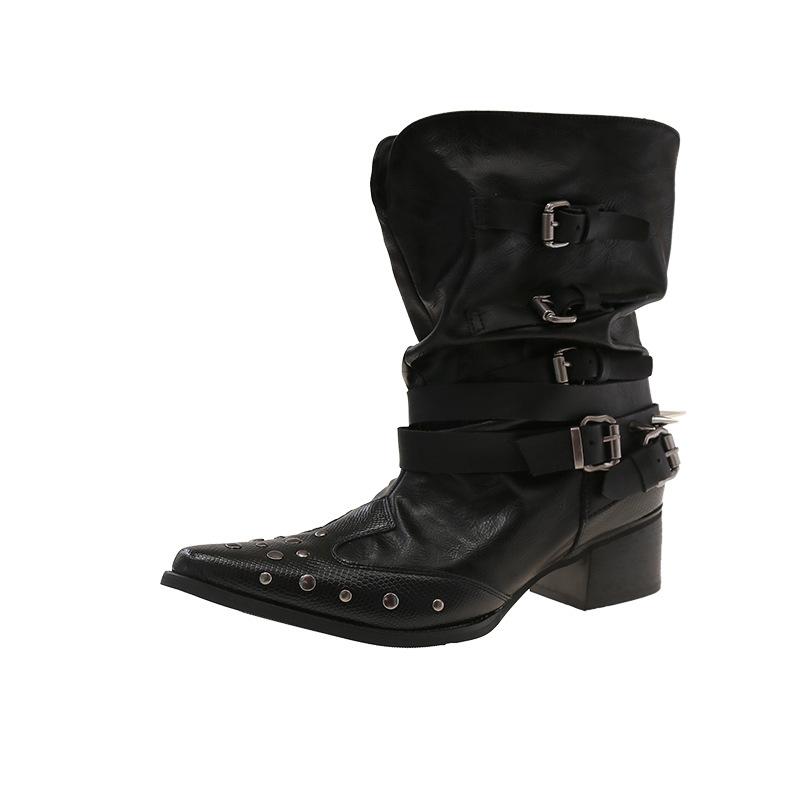 Rivet decorated women's Martin boots comfortable soft elastic trend non-slip wear chic versatile outstanding height increase shoes