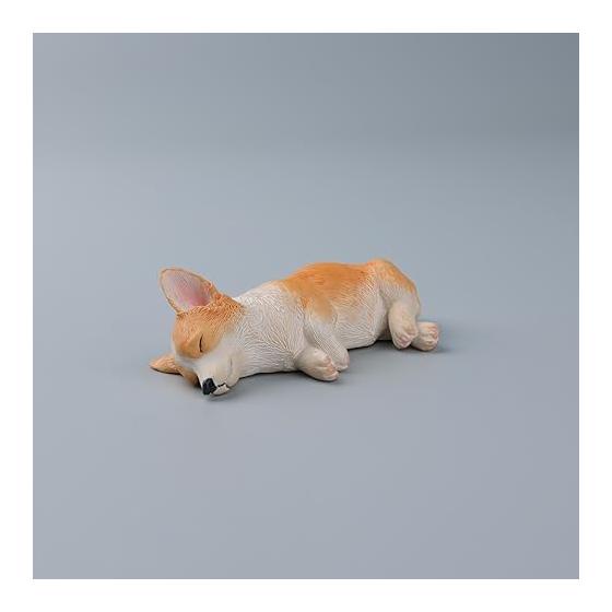 Corgi Dog Figure Sleeping Dog Corgi M Animal Dog Sculpture Dog Figurine Miniature Adorable Position (Sideways, Yellow)