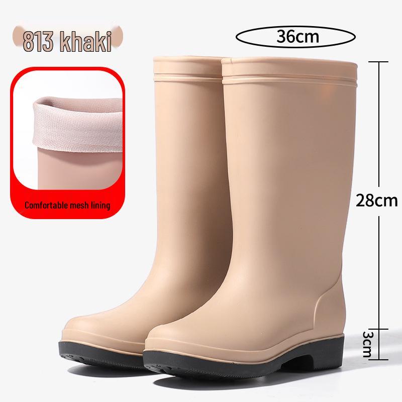 Women's British Fashion Mid-Calf Waterproof Rubber Rain Boots - Non-Slip, Warm Frosted Overshoes for Kitchens and More