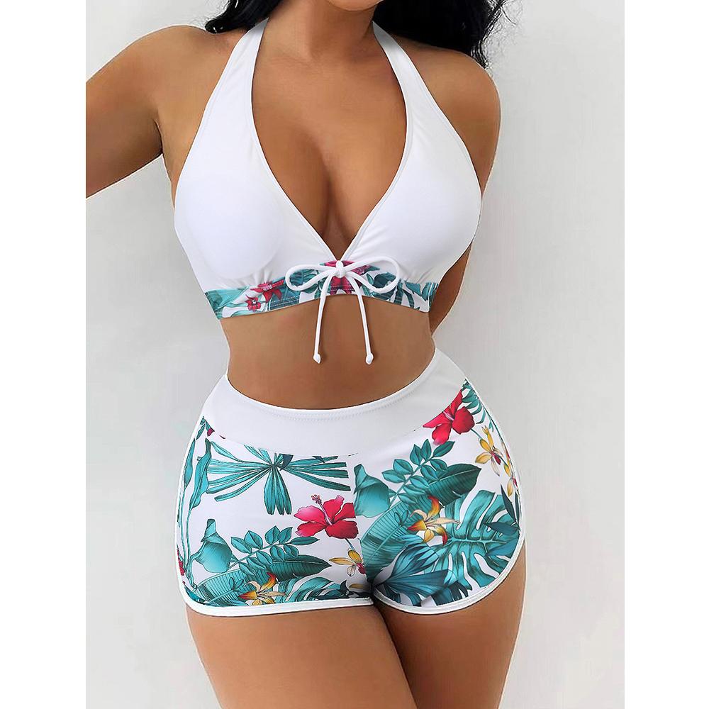 Sexy Halter Bikini Set Kurzen Badeanzug Frauen Hohe Taille Bademode Weibliche Gedruckt Badegäste Schwimmen Baden Badeanzug Bademode