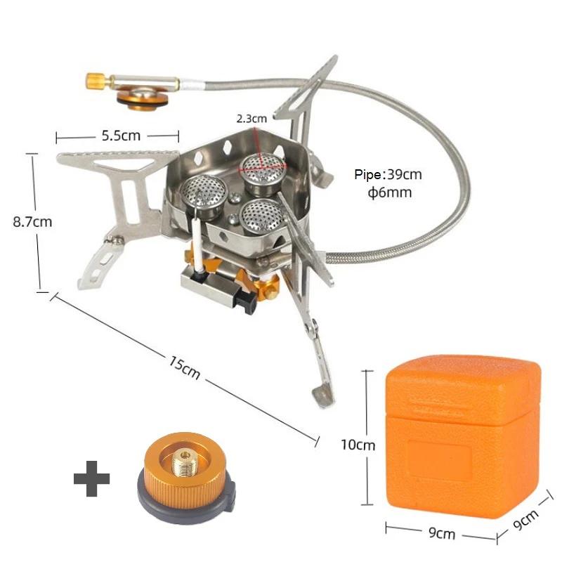 3 Heads Camping Burner Big Power Gas Stove Cookware Portable Windbreak Furnace Picnic Barbecue Tourism Supplies Outdoor