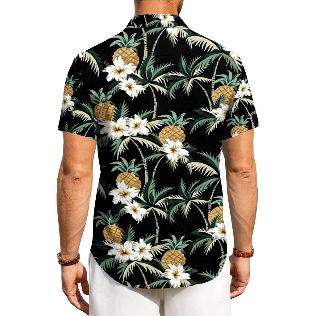 Men's Casual Short Sleeve Button Down Shirt Loose Fit Printed Tropical Palm Tree Pattern Lightweight Summer Beach Shirt