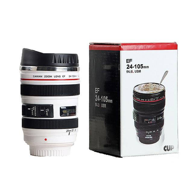 Stainless Steel Camera EF24-105mm White Black Coffee Mugs Coffee Lens Mug Canecas Tazas Vaso Caf Coffee Cups Creative Gift