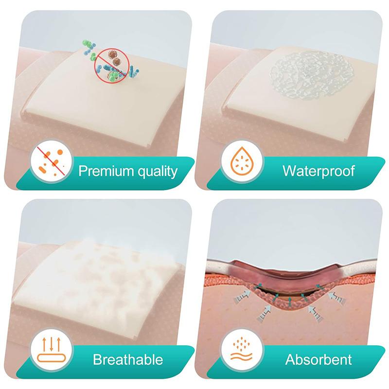 Hydrokoloidní adhezivní obvaz na rány 9 velikostí sterilní náplast na hojení proleženin podložka pro péči o rány pěnová obvazová náplast