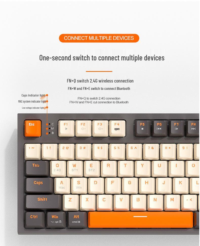 Free Wolf M88 Wireless Mechanical Keyboard with Dual-Mode Bluetooth, PBT Keycaps for Gaming and Office Use.