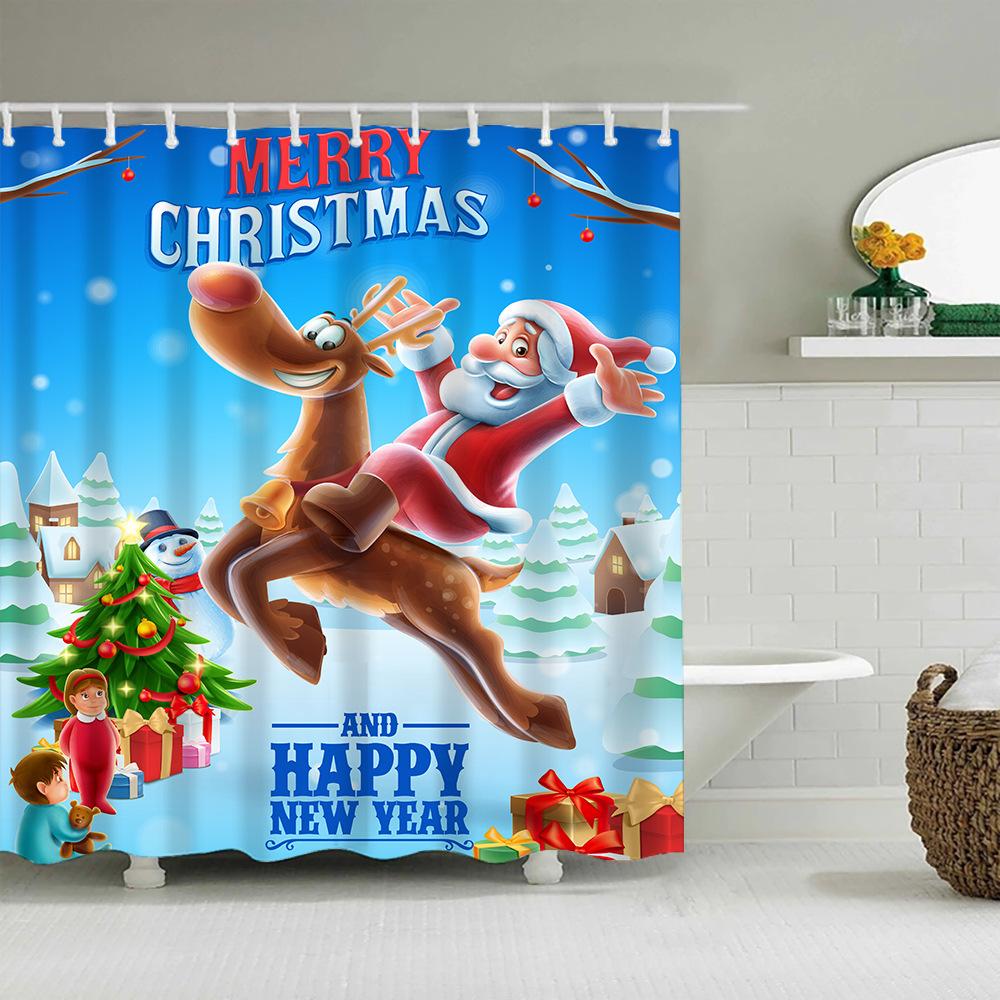 Christmas Decor Shower Curtains 3D Santa Claus Snowman Elk Tree Bathtub Screen for Bathroom Waterproof Polyester Bath Curtain