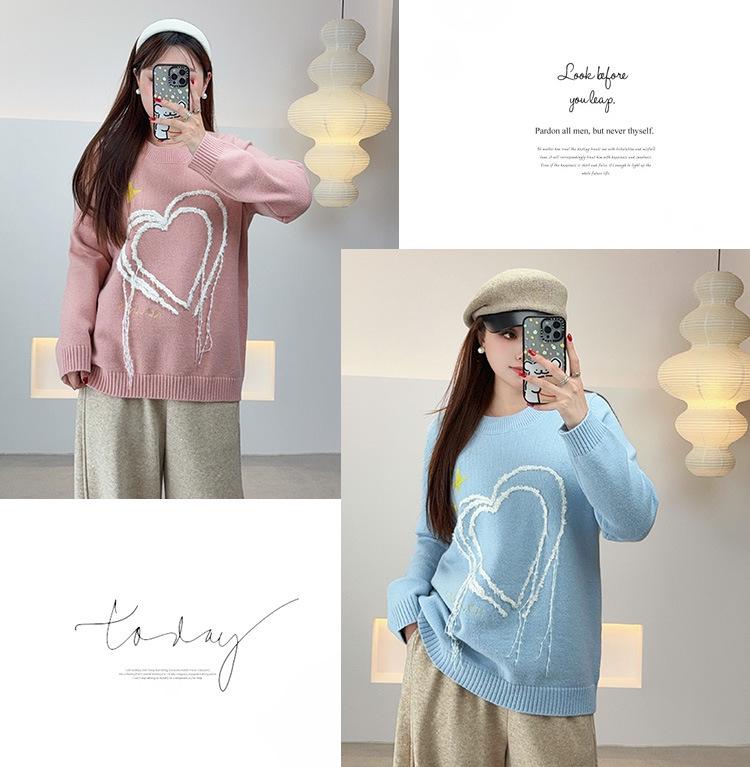 Shuangtian Winter Plus Size Women's Heart Pattern Knit Sweater