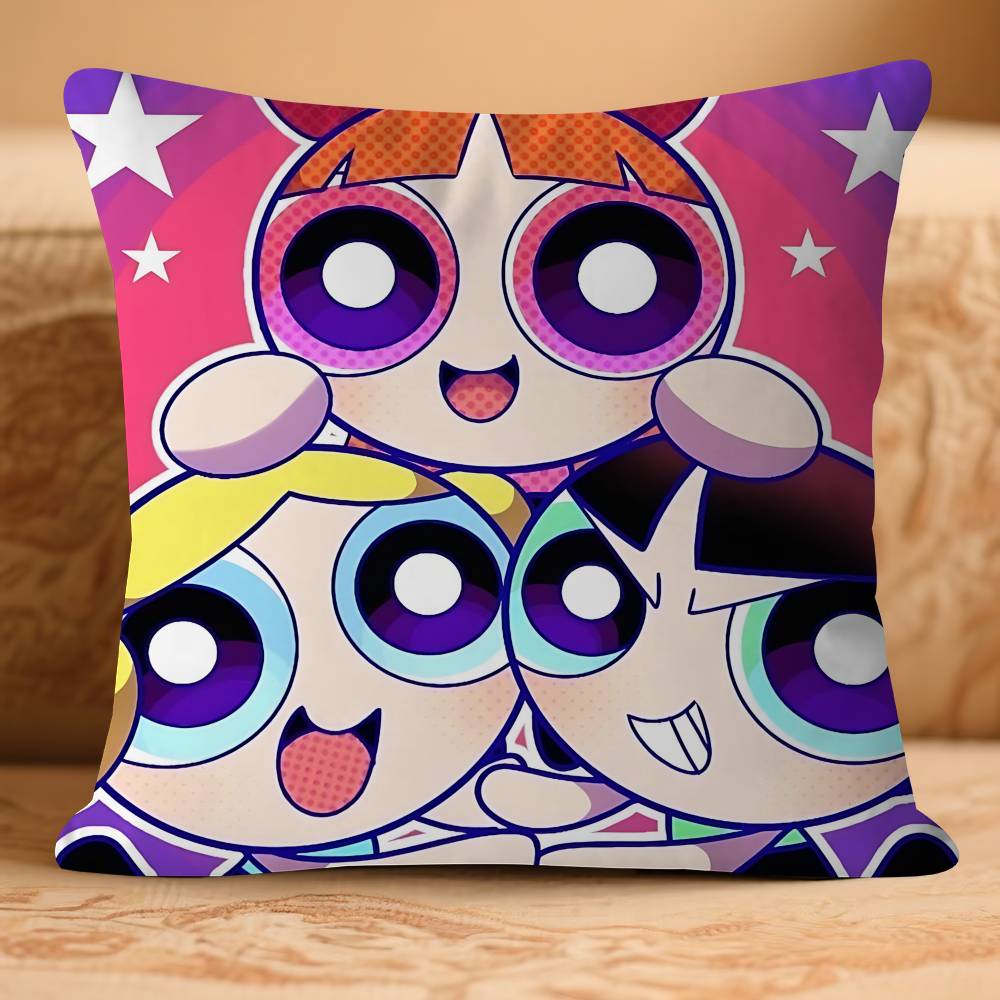 PowerpuffS Anime Girls Pillow Case Removable Washable Cushion Cover – All-Season Soft Linen