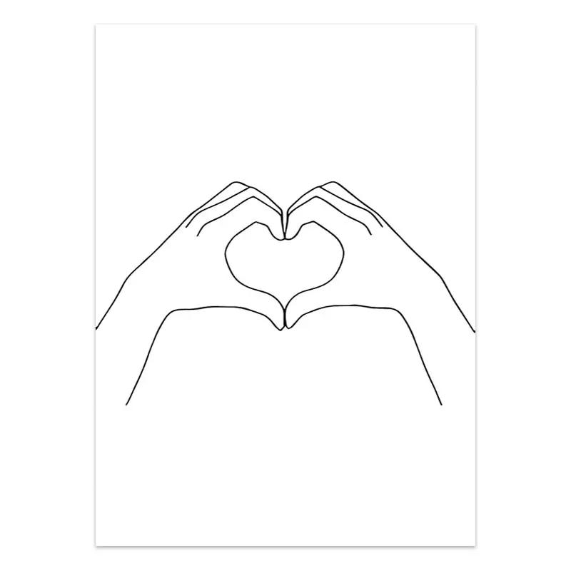 Black White Couple Line Wall Art Canvas Painting Line Drawing Hand Love Kiss Posters and Prints Nordic Picture Living Room Decor