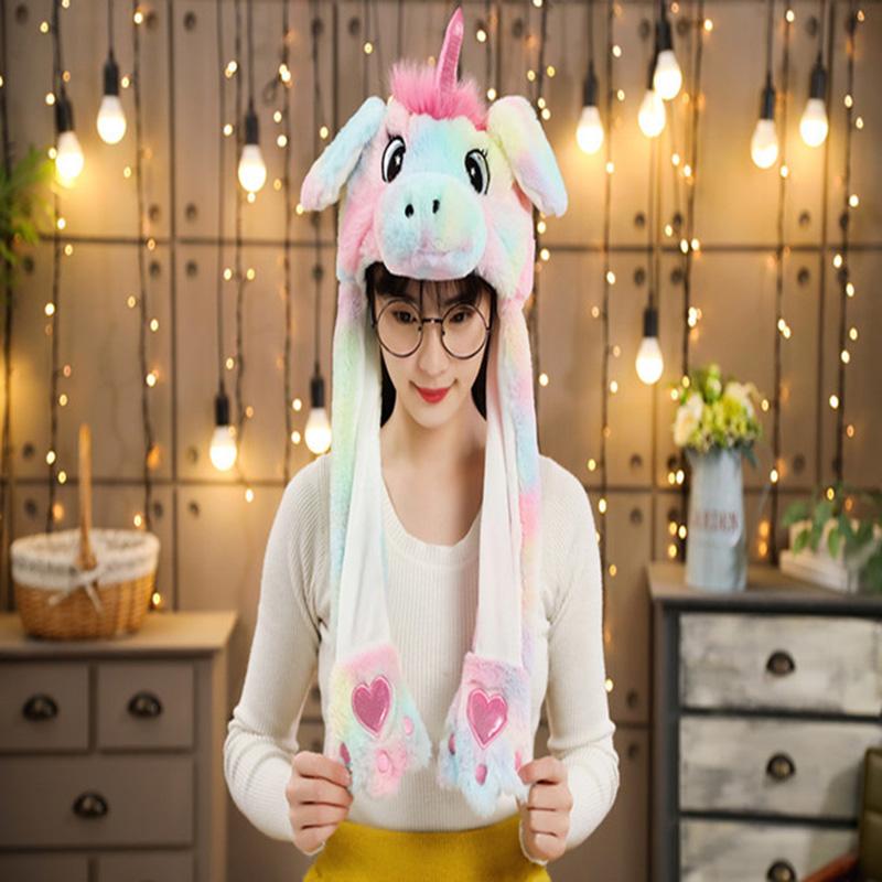 Cartoon Bunny Ear Move Hat Jumping up Toys Rabbit Girls Animal Plush Costume Cosplay Cap Kids Party for Adult Funny Anime Hat